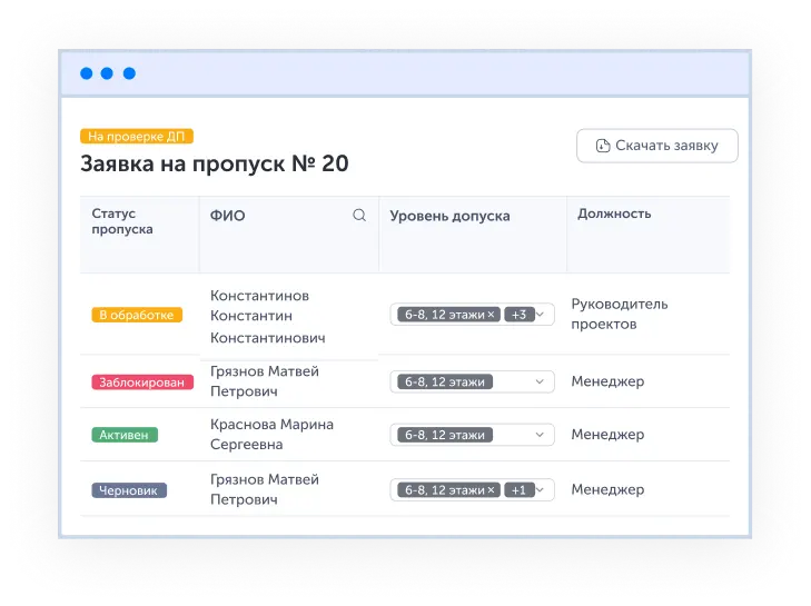 Подрядчик подает заявку на пропуск
